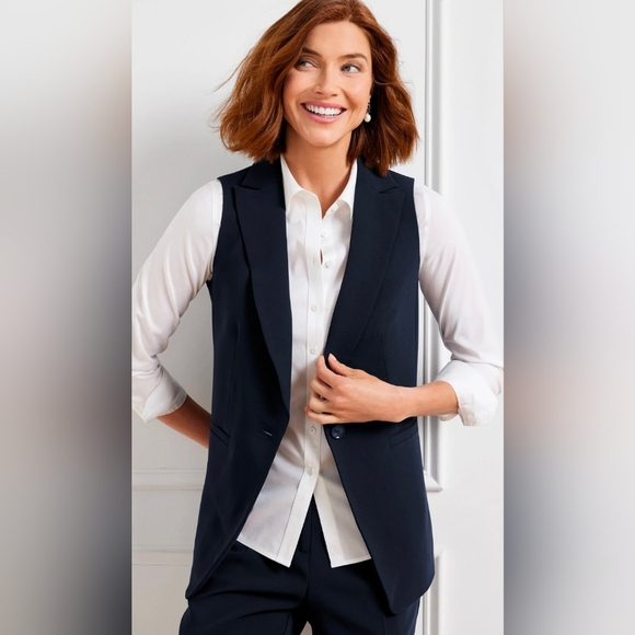 Talbots Jackets & Blazers - Talbots Womens Easy Travel Long Vest Navy Blue Single Button Sz 4 NWT